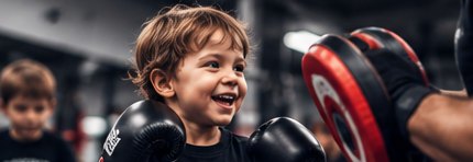 Tout-petit souriant pendant un exercice de Baby Boxe