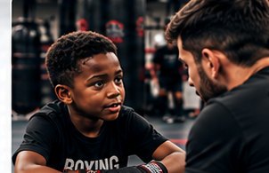 Coach qui échange avec un enfant
