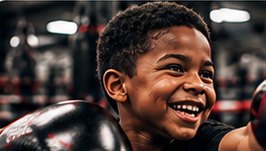 Enfant souriant qui frappe dans les pattes