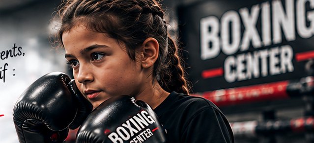 Jeune boxeuse concentrée, gants levés