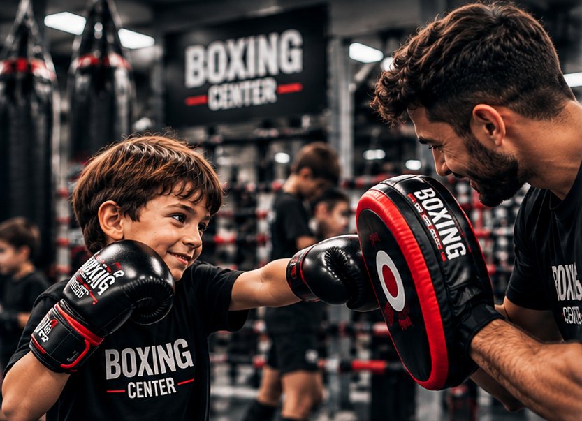 Enfant qui travaille un geste sur pattes avec son coach